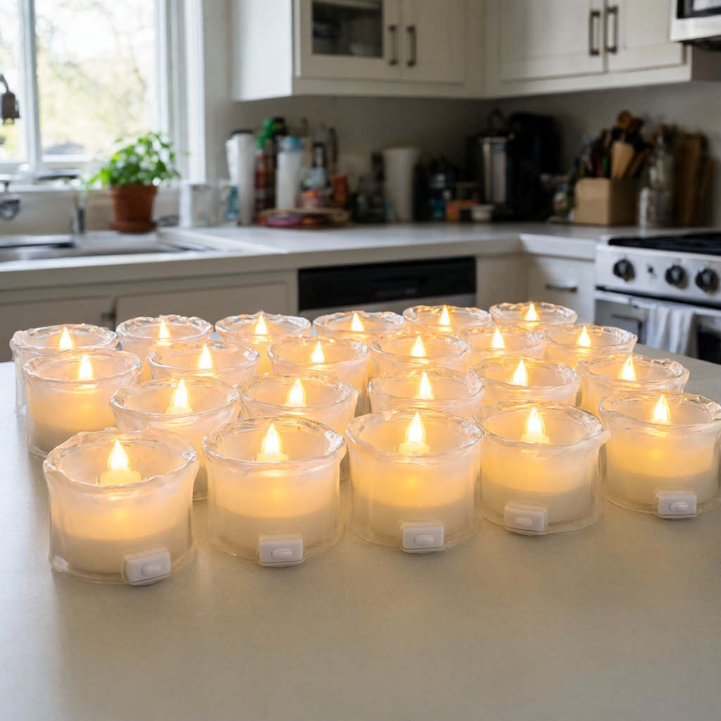 Illustration of Homemory 24-Pack Flameless LED Tea Lights in use