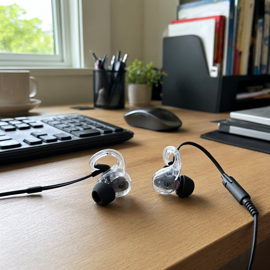Illustration of Panasonic RP-HS34 Sports Clip Earbuds in use