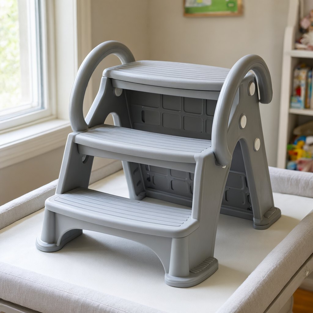Illustration of Costzon 3-Step Stool for Toddlers (Grey) in use