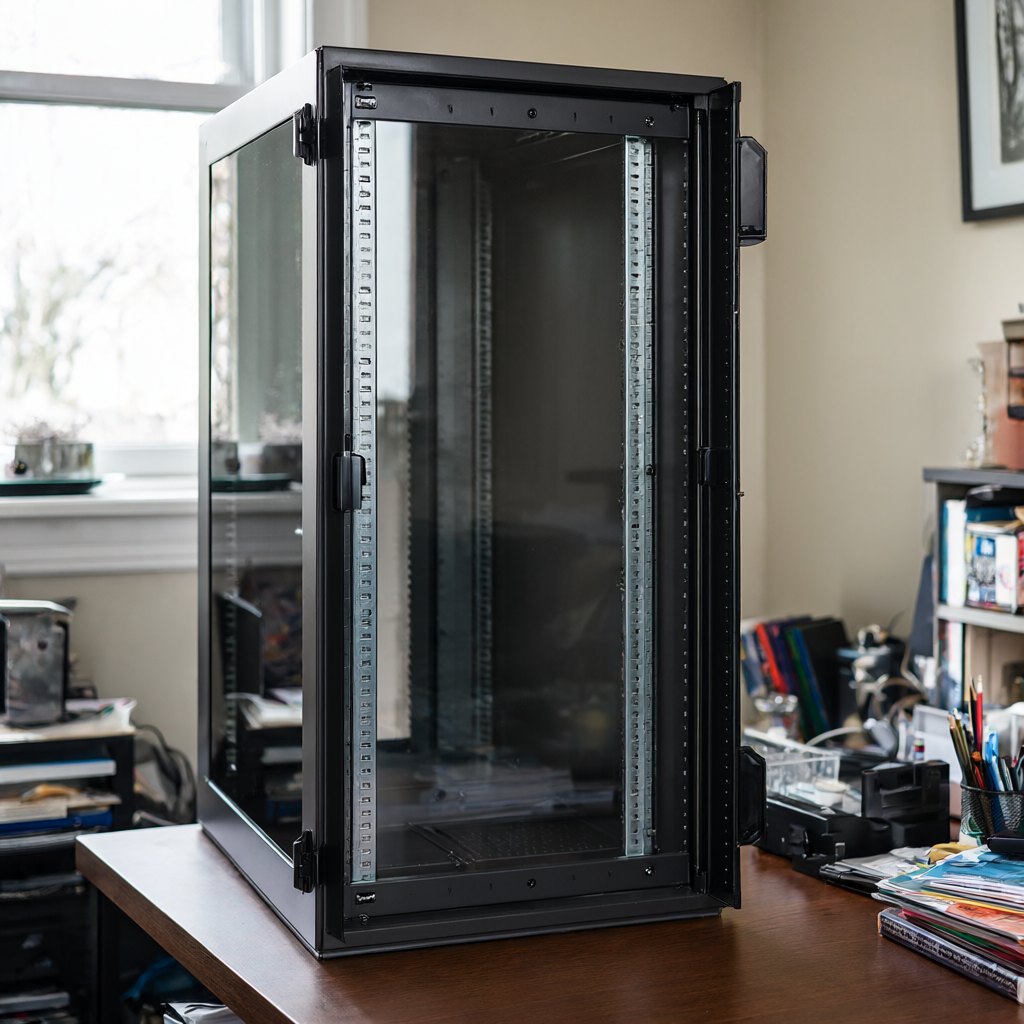 Illustration of Sysracks SRE 9.600 9U Wall Mount Cabinet, 24 inch deep in use