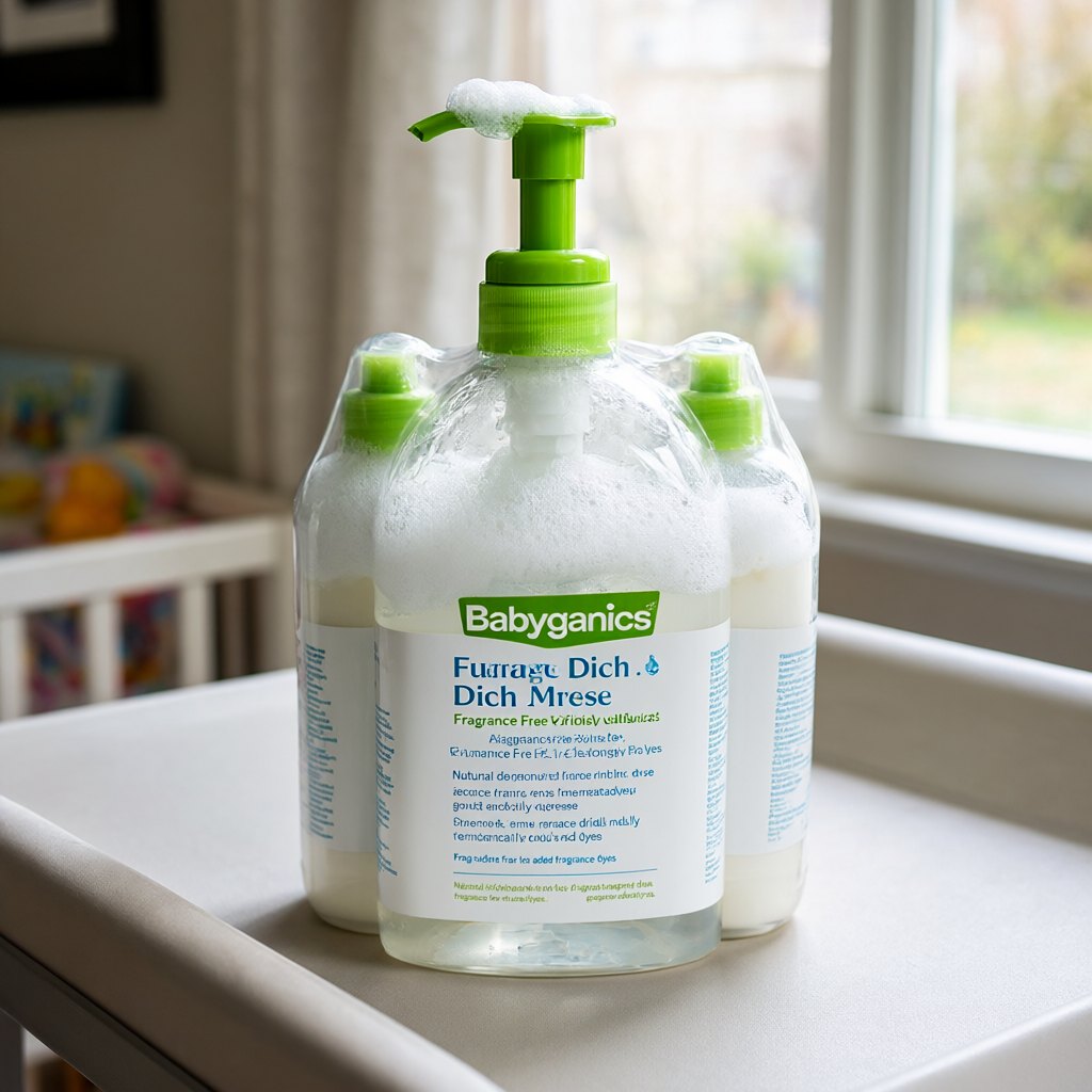 Illustration of Babyganics Foaming Dish & Bottle Soap, Fragrance Free (16 oz, 3 pack) in use