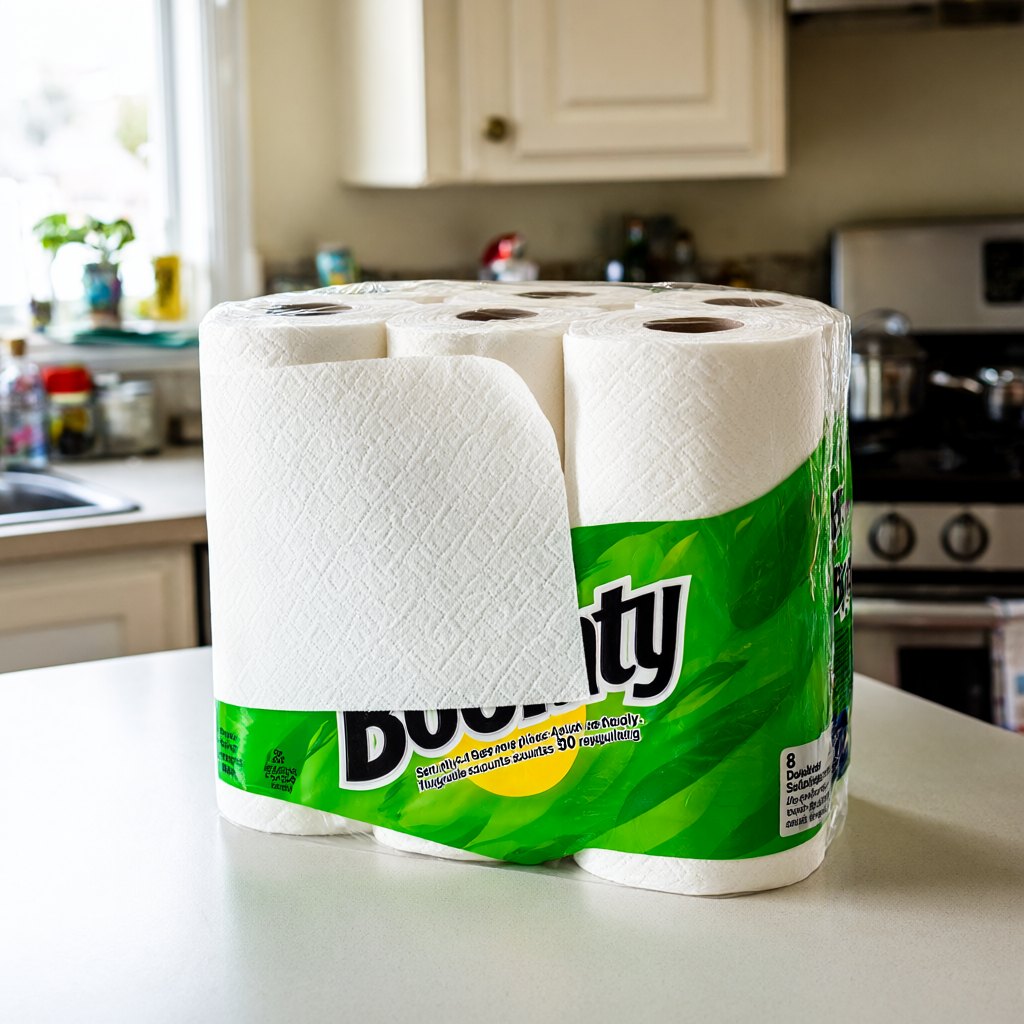 Illustration of Bounty Select-A-Size Paper Towels, 8 Double Plus Rolls in use