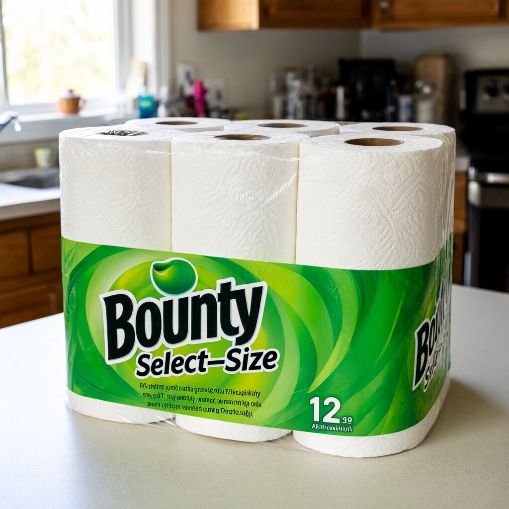 Illustration of Bounty Select-A-Size Paper Towels, 12 Rolls in use