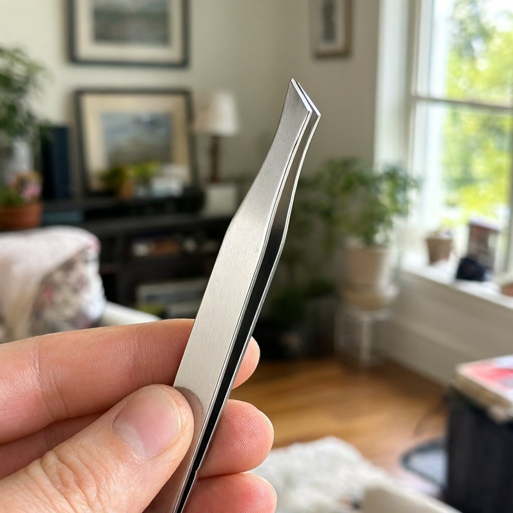 Illustration of Tweezerman Slant Tweezer, Stainless Steel in use