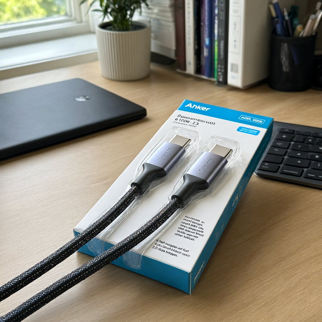 Illustration of Anker 333 USB-C to USB-C Cable (100W, 6ft, 2 pack) in use